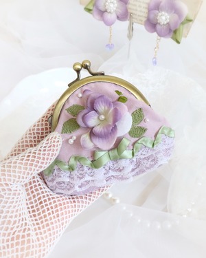 紫陽花リボンのミニウォレット★チェーン付き【ライラック】
