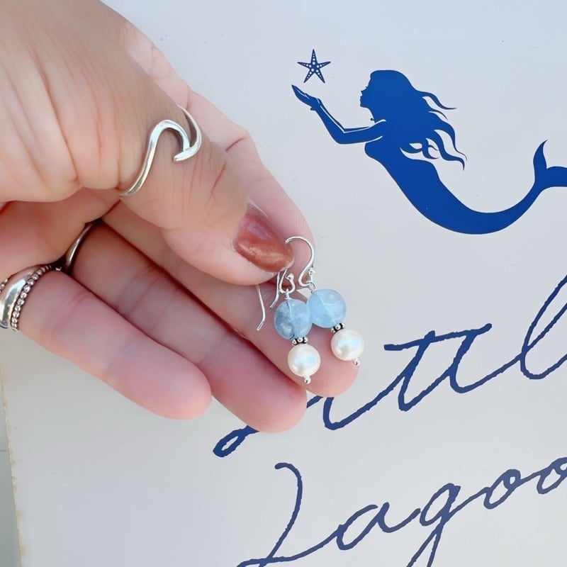 再入荷！！】Lagoon Original アクアマリン とパールの フックピアス