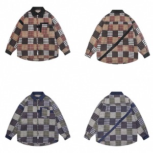 Retro plaid patchwork shirt 0505