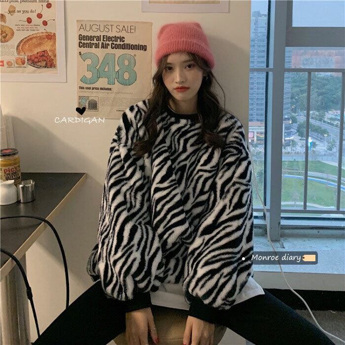 プリント柄セーター ベルベットオータムウィンタールーズスタイルジャケット 秋物 冬物 モンロー75103373131