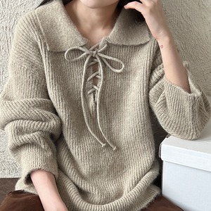 lace-up open collar knit J00078