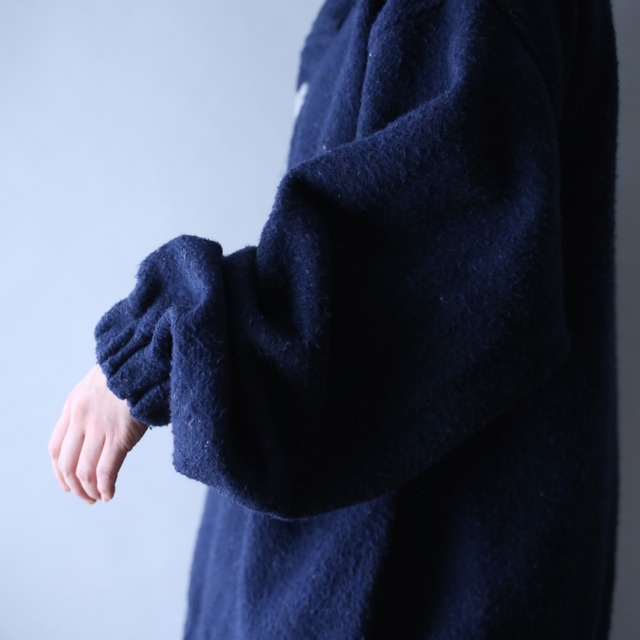 "狼×刺繍" over silhouette half-zip high-neck fleece pullover