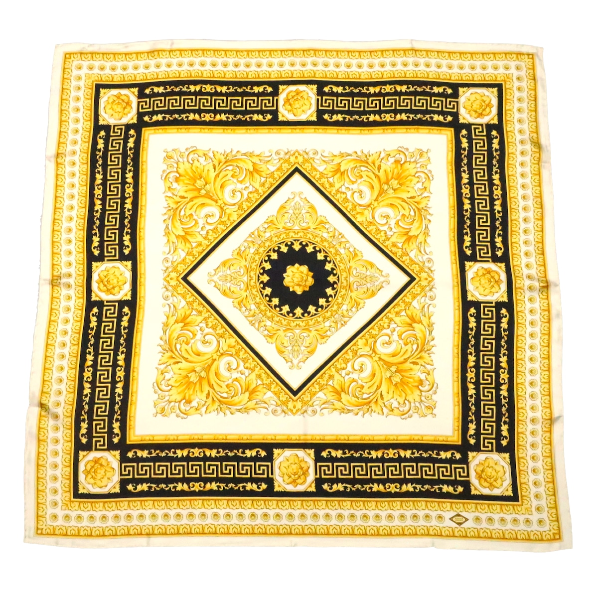 美品atelier Versace ヴィンテージ シルク大判スカーフ バロック柄 アトリエ ヴェルサーチェ ATELIER VERSACE/スカーフ グレカ模様