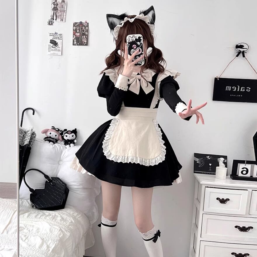 サブカル 服 地雷系 通販メイド服 付け袖 レトロ クラシカル ガーリー 甘め量産型 ろりぃた ロリィタ 服