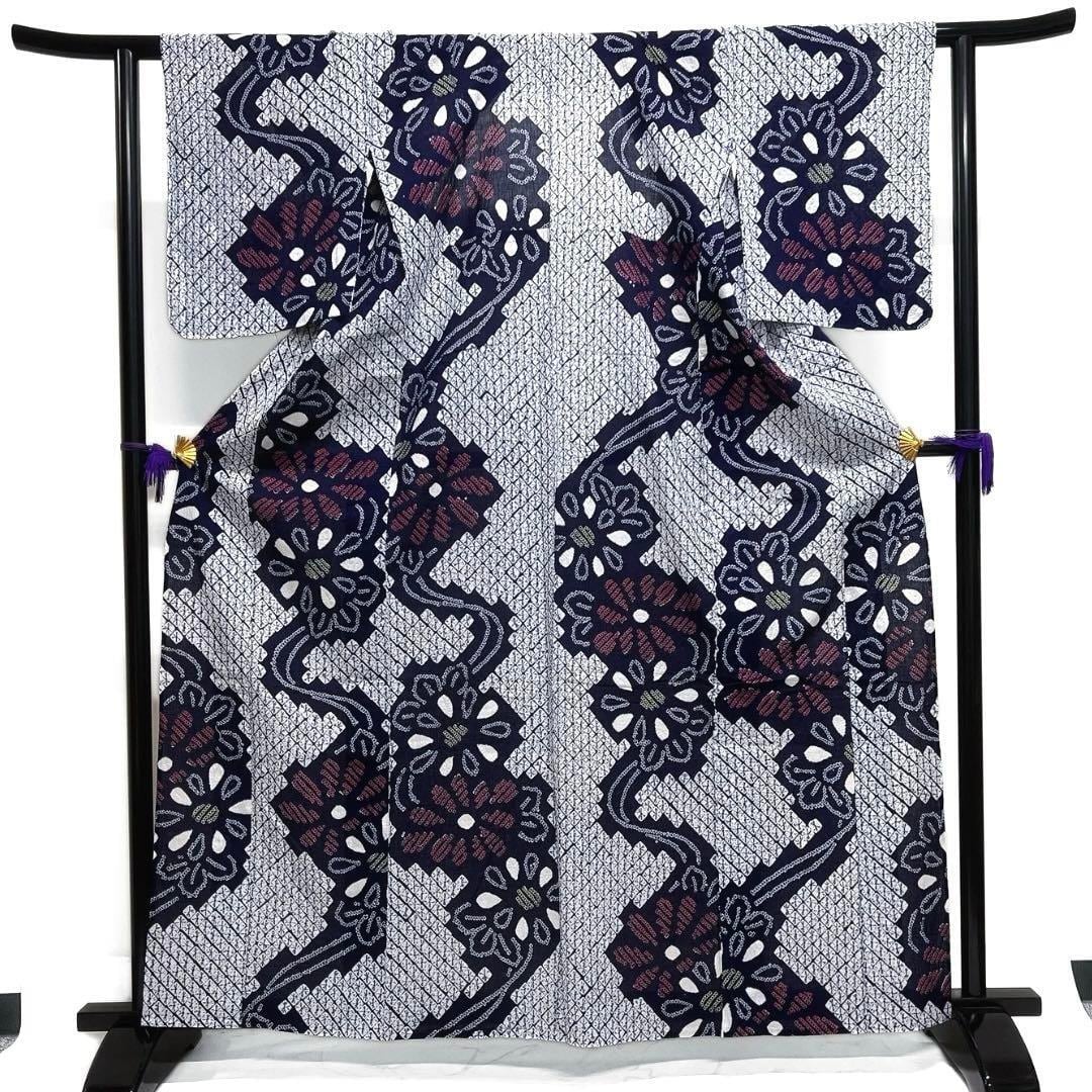 未着用 浴衣 有松鳴海絞り 花模様 藍色 着物 032a d | Pay ID