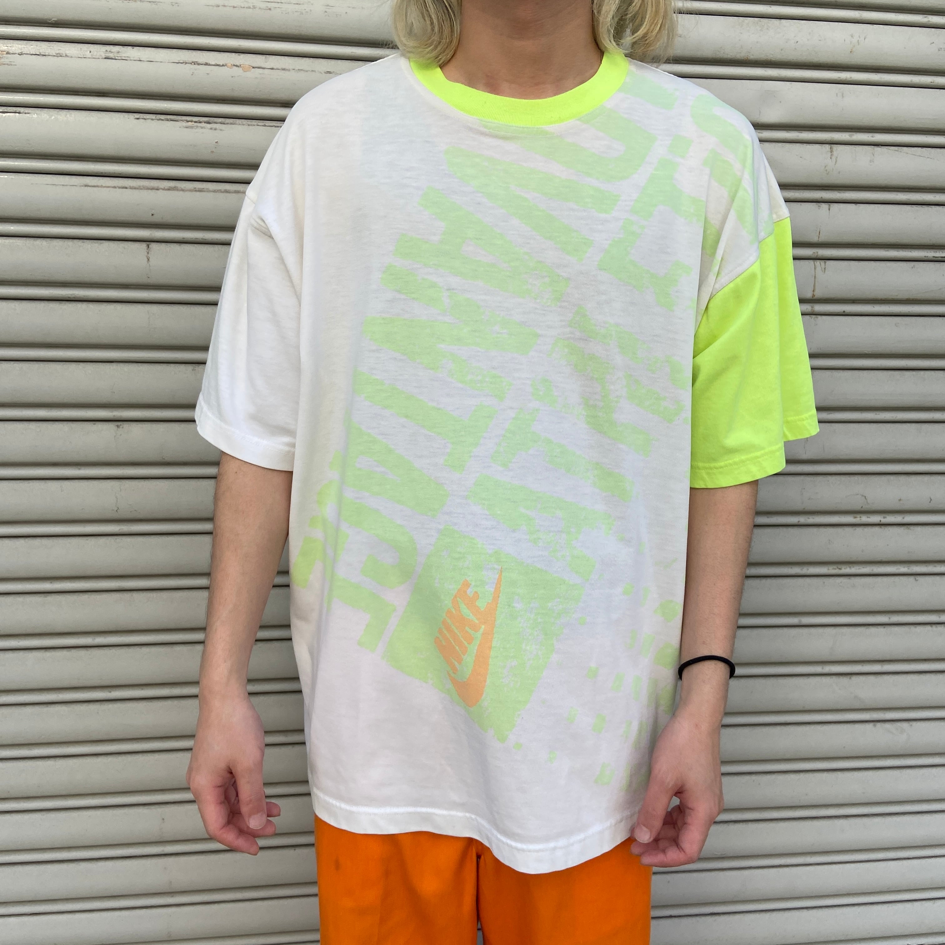 90s NIKE 銀タグ 大判プリントTシャツ ナイキ 蛍光カラー XL | 古着屋 Uan