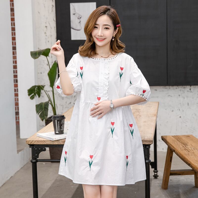 【新作】【送料無料】 マタニティドレス2020夏の新しいファッションバラの花の刺繍人形ドレスミドル丈のマタニティドレス-アリババ サマー 夏物 フラワーデザイン expec214515410284