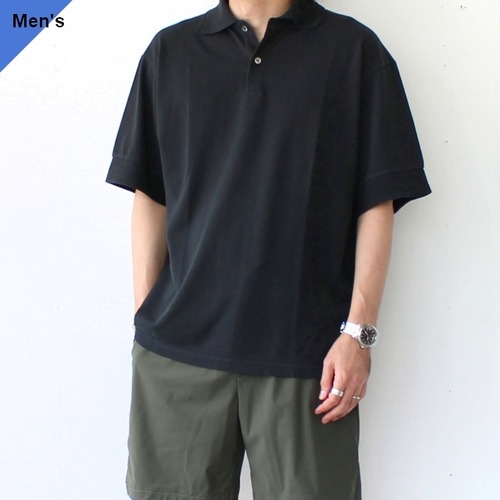 Siora コットンリネン鹿の子ポロ / Cotton lonen moss stitch S/S polo　（Black）