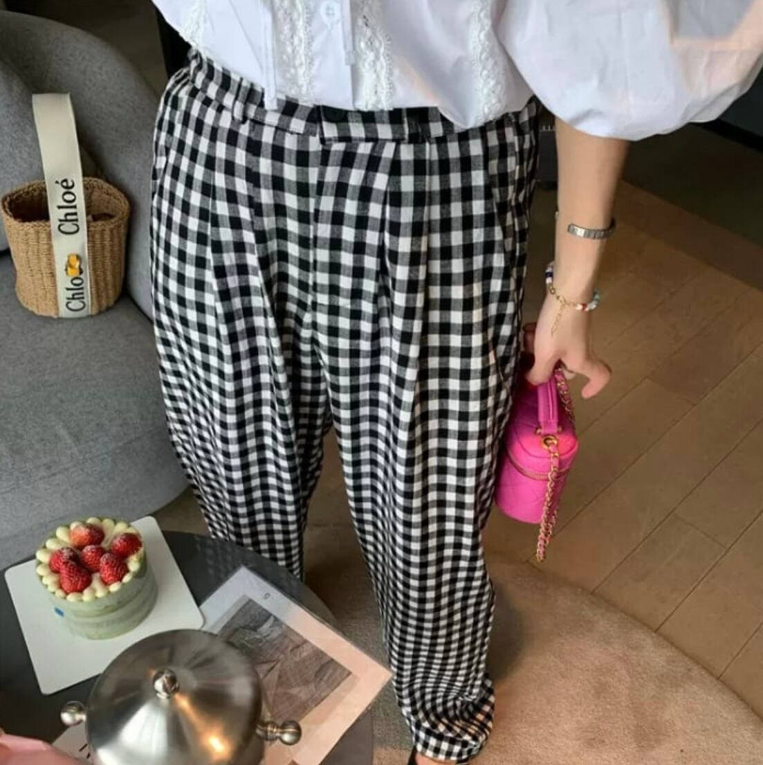3size / ギンガムチェックワイドパンツ