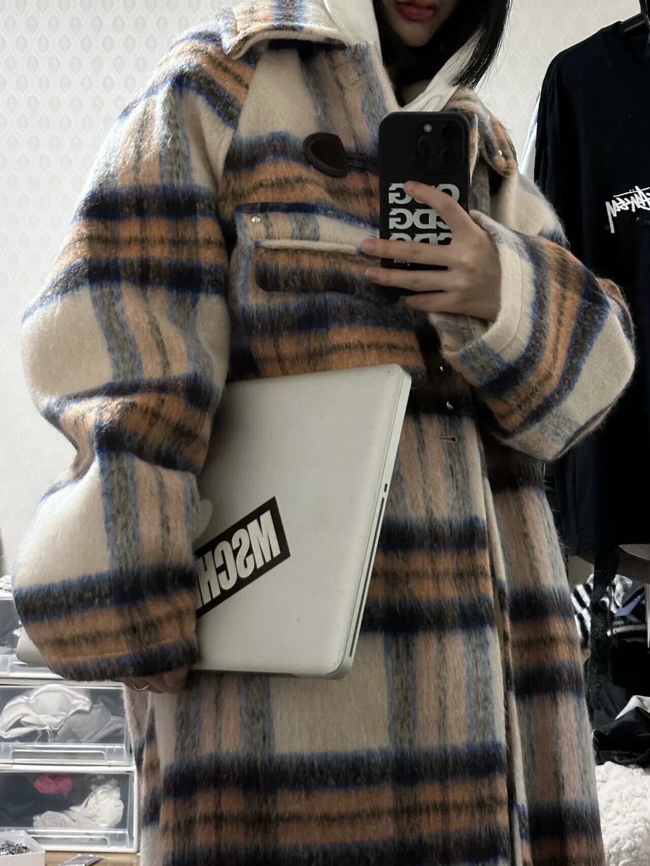 CARAMEL ウールコート チェック柄 チェック柄 スタンドネック ステンカラーコート FD24W382【Fano