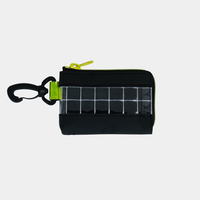 vibram card case (black×clear) with yellow glowing zip
