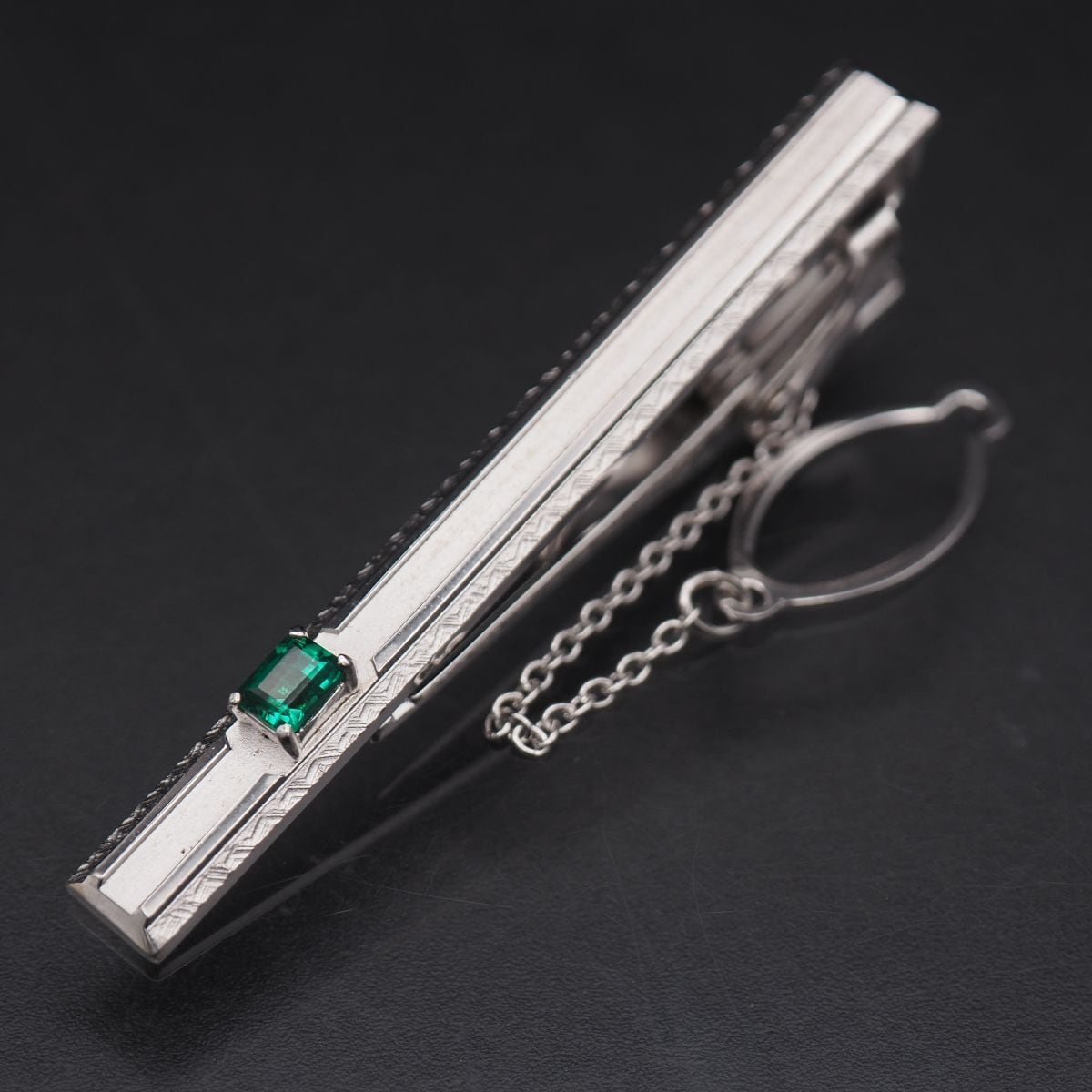 G655 エメラルド? SILVER刻印 ネクタイピン デザイン シルバー