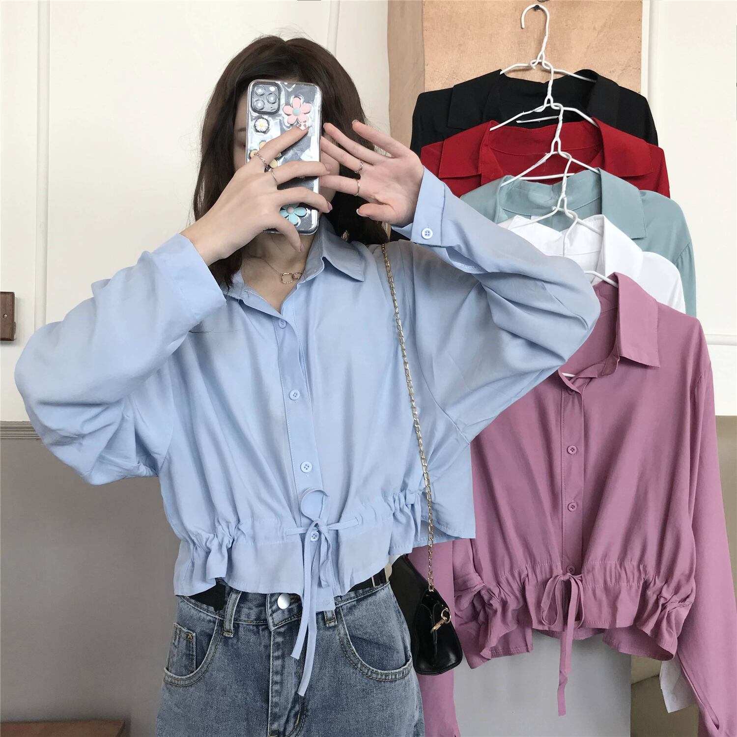 シャツ スプリングスタンダードギャザーホワイトトップス ロング レトロ 春物 YY-ファッション15123428626