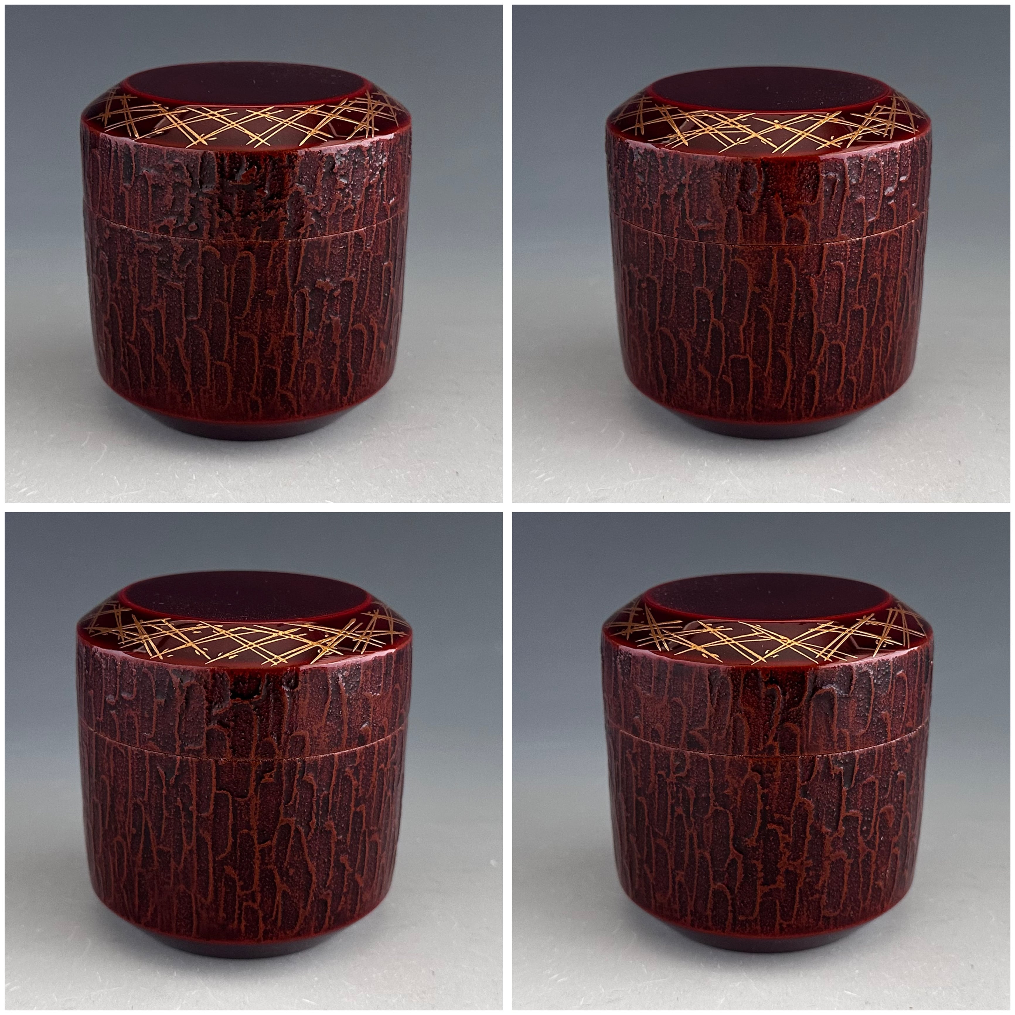 茶道具　松葉蒔絵　松皮塗　内銀　吹雪　薄茶器　吉田華正　共箱　山中塗　漆芸　棗 茶道具 松葉蒔絵 松皮塗 内銀 吹雪 薄茶器 吉田華正 共箱 山中塗 漆芸