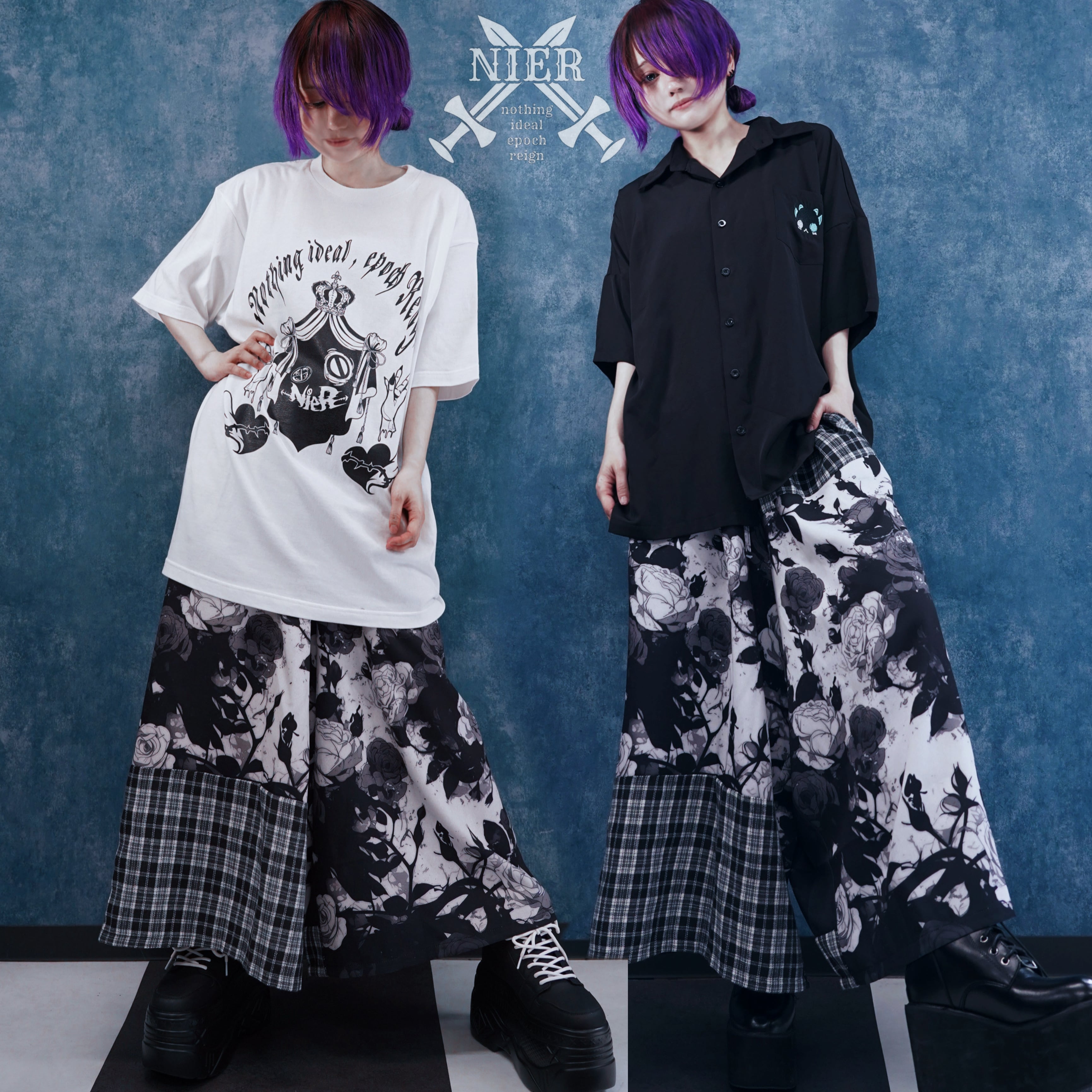 NieR Asymmetrical Patchwork 7Pocket パンツ ROSE×CHECK PATCHWORK WIDE PANTS | NIER CLOTHING