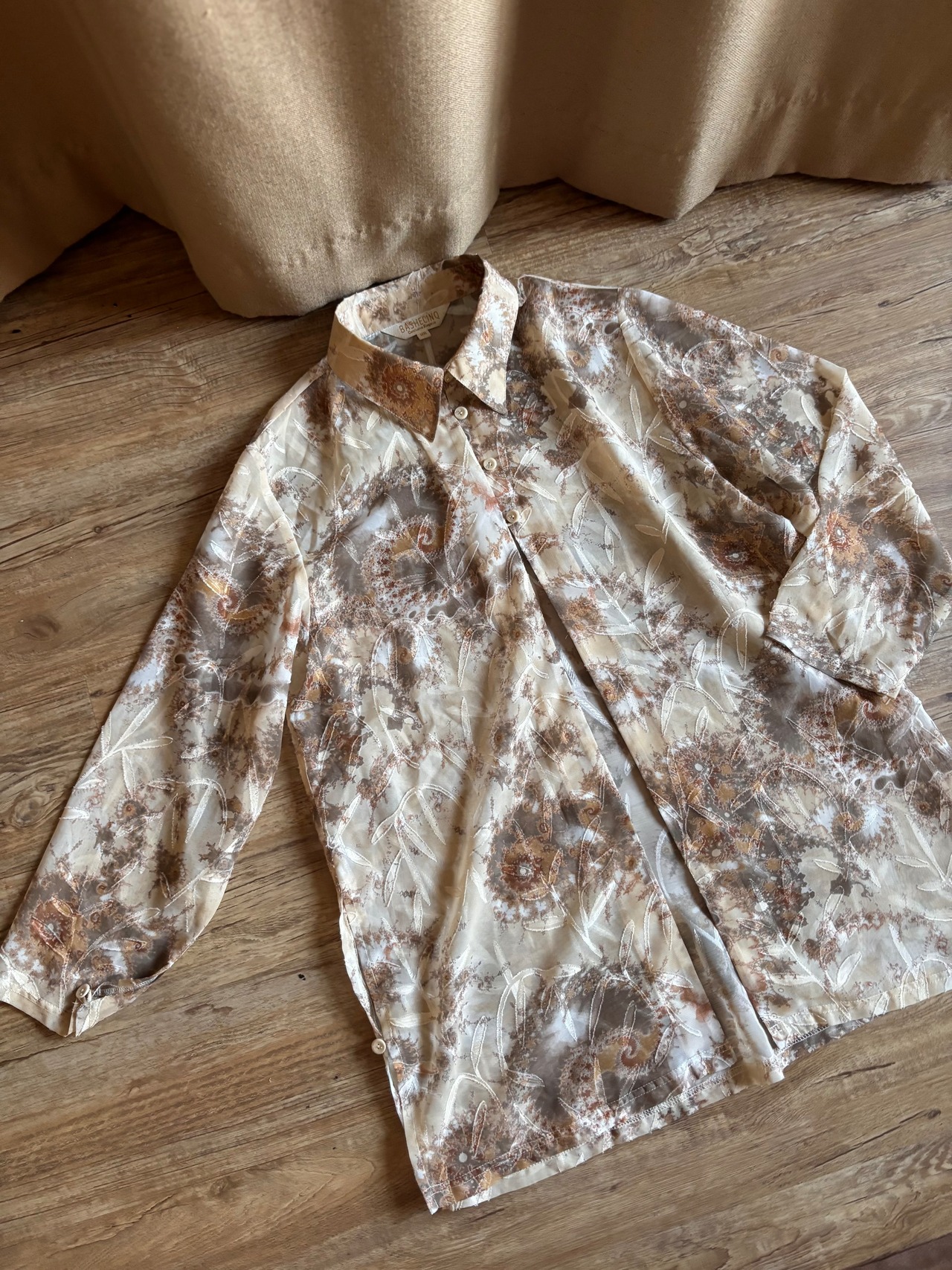 abstract pattern sheer long shirt-5177-8