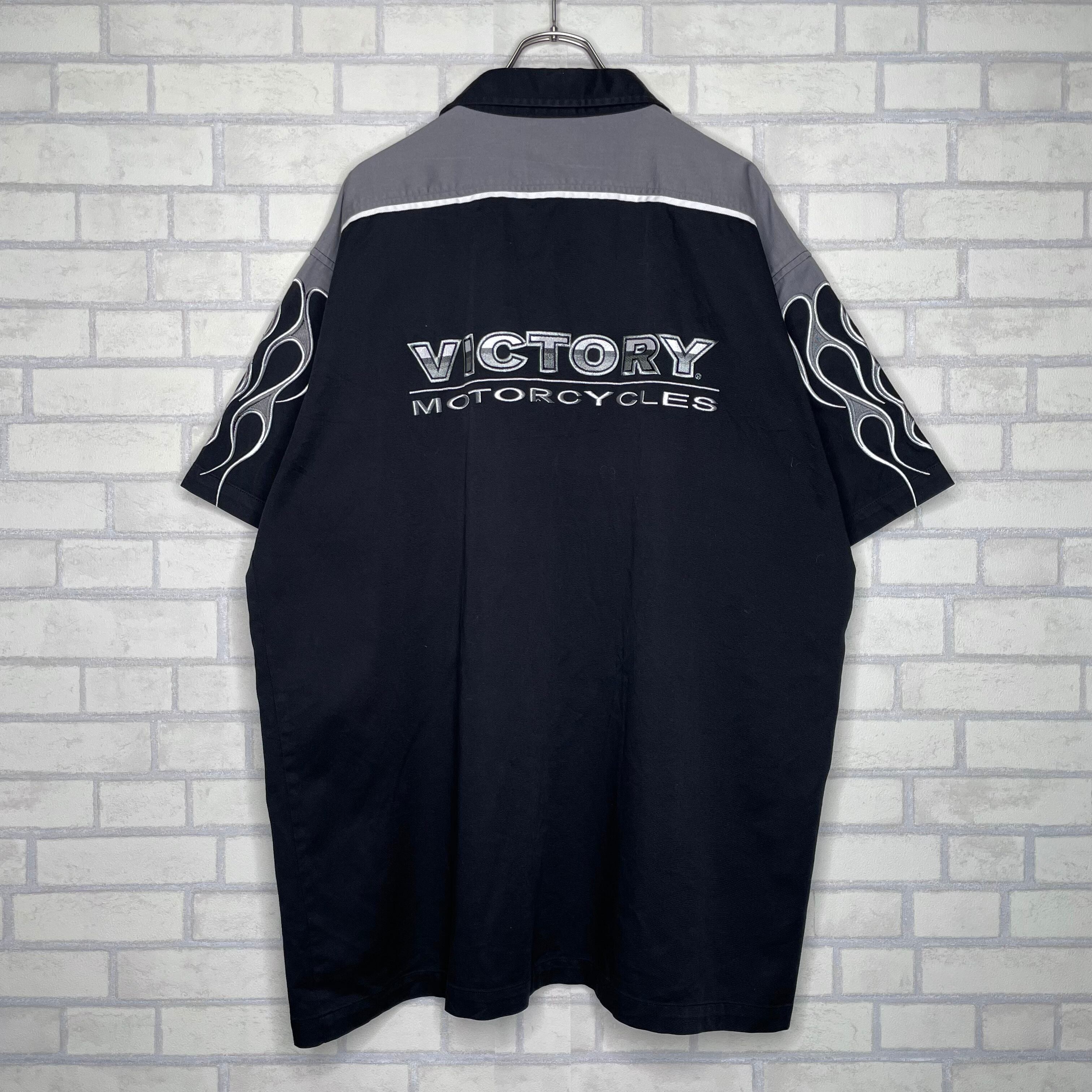 Made in USA 】 VICTORY 半袖シャツ XXL 刺繍 ファイヤーパターン 状態