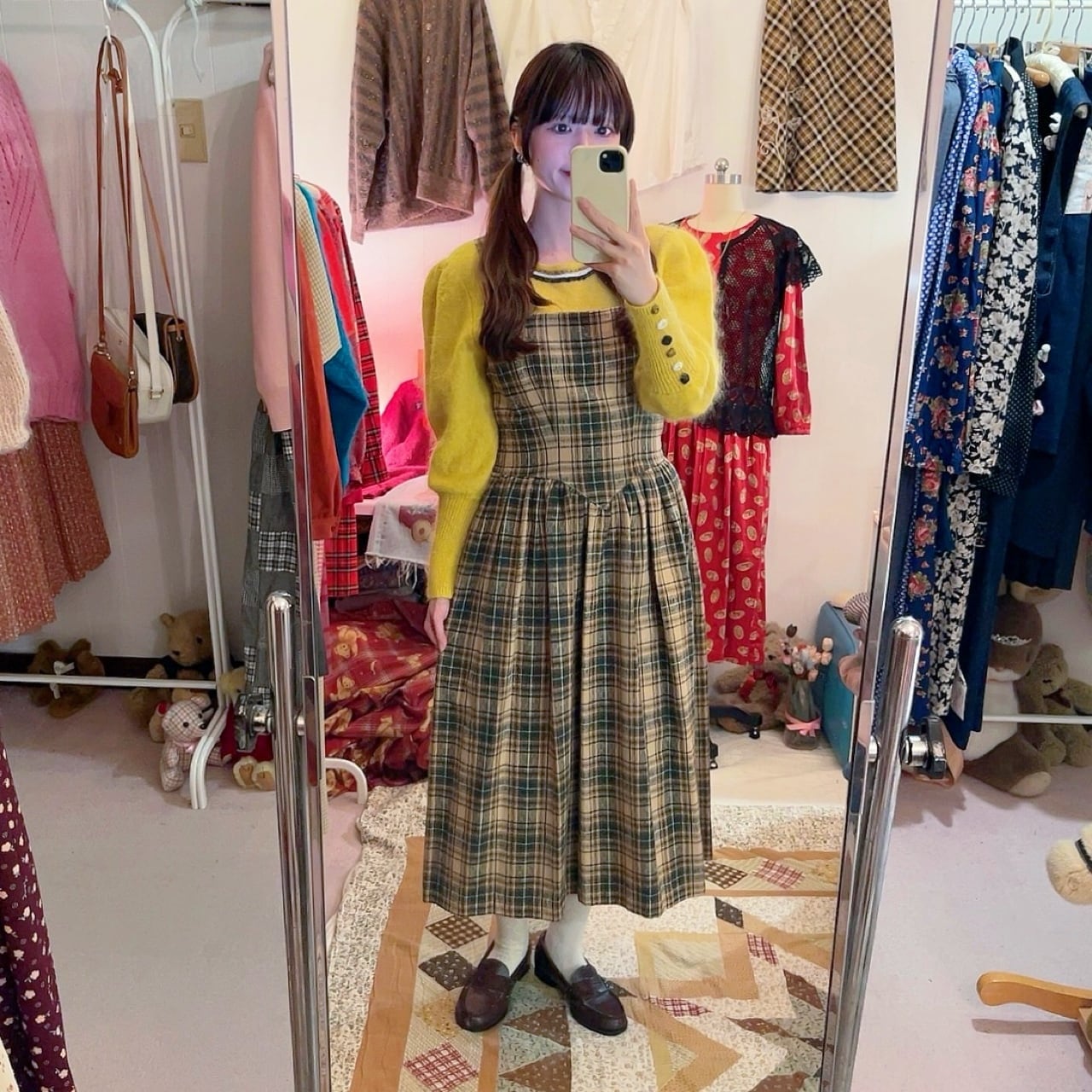 green check jumper skirt