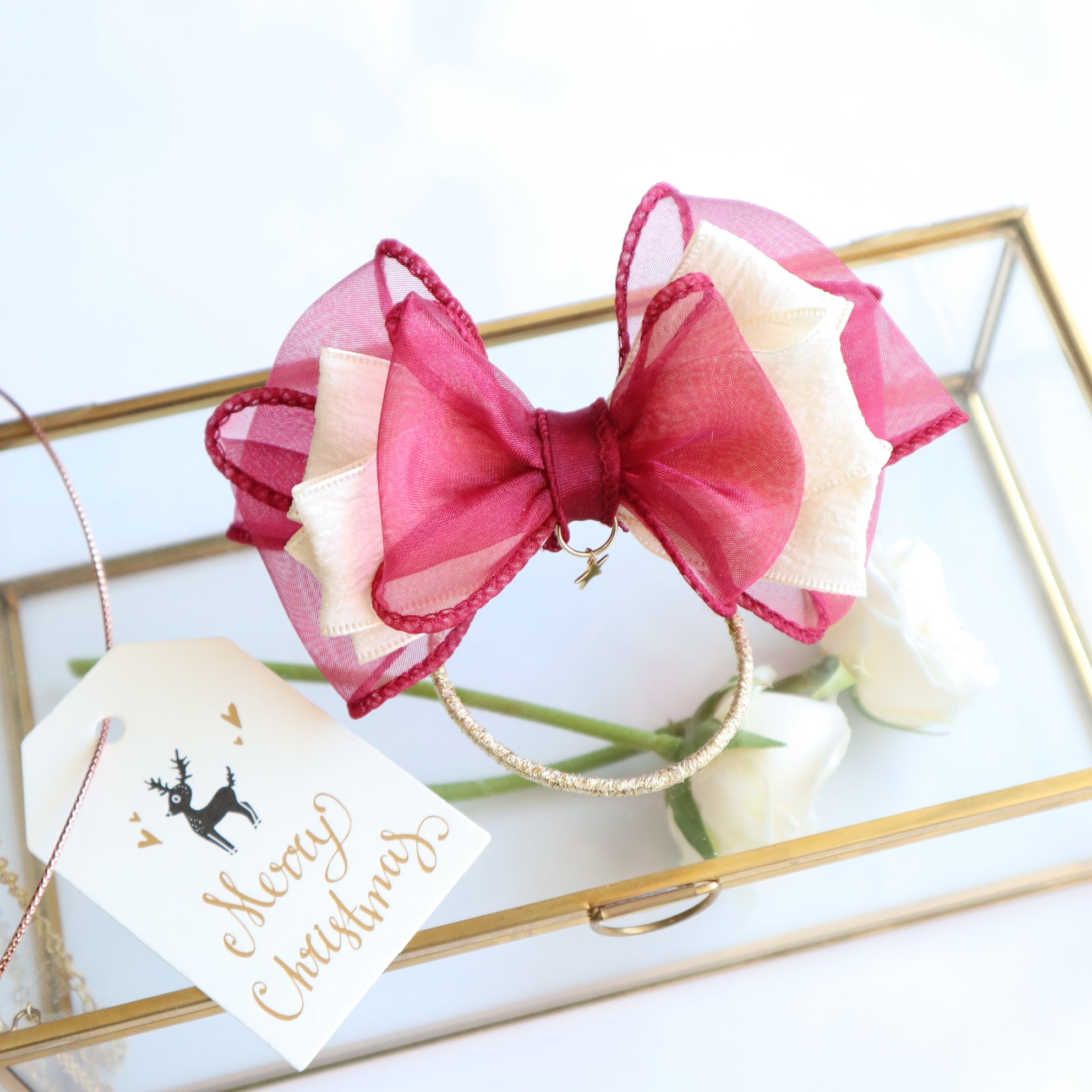 赤シフォンビッグリボン キッズ ヘアアクセサリー ヘアゴム ヘア