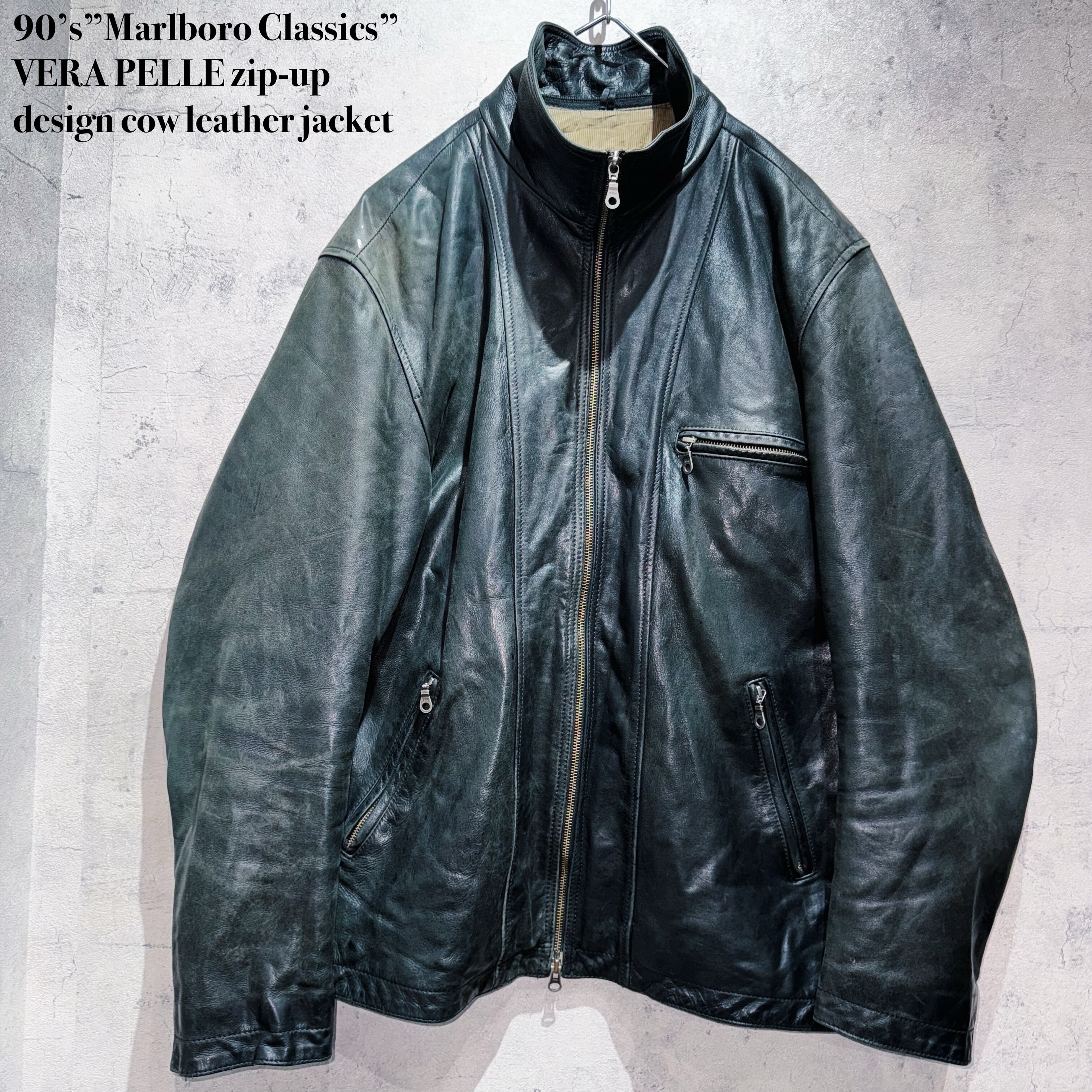 90’s”Marlboro Classics”VERA PELLE zip-up design cow leather jacket