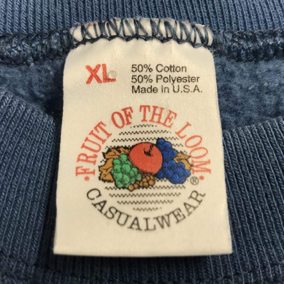 フルーツオブザルーム 90s オールド USA製 プリント スウェット 長袖トレーナー XL 水色 FRUIT OF THE LOOM 裏起毛 メンズ   【231010】