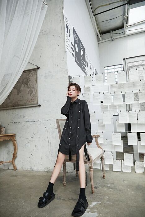 モード系 シャツ 長袖 ロング 病み可愛い黒コーデ 大人きれいめ 10代 代 原宿系 韓国 オルチャン 大人きれいな私を叶える Marriages