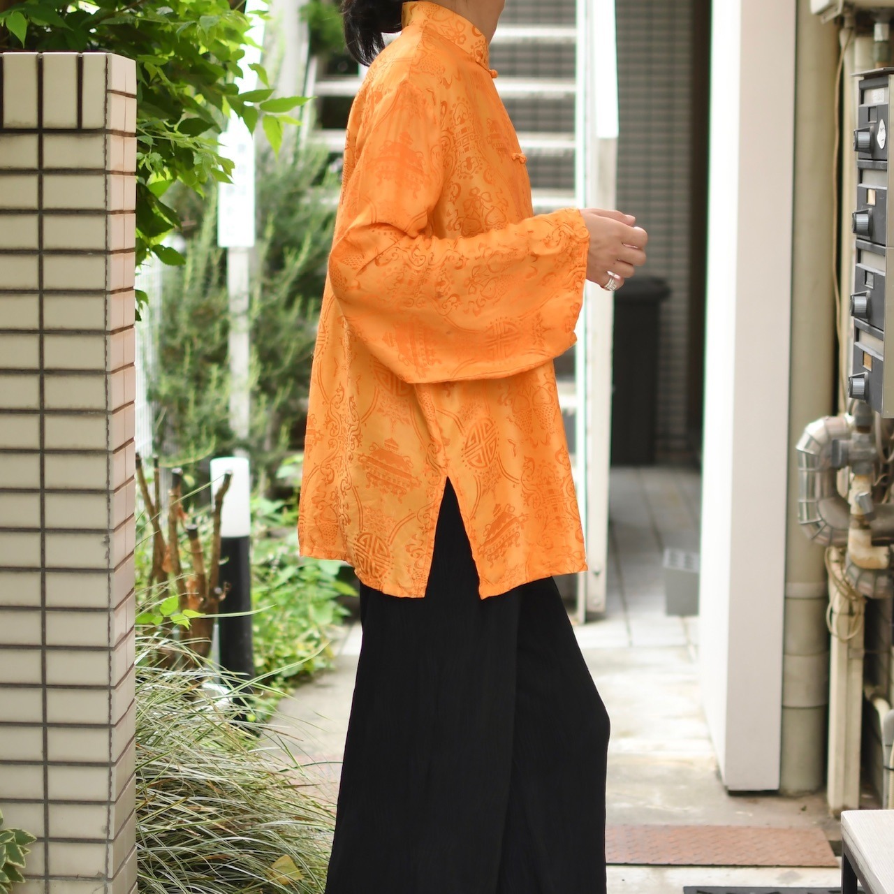 silk×rayon pattern china shirt