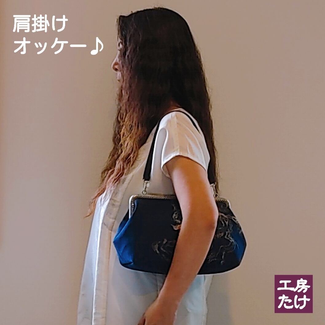 阿波藍・本藍染め がま口バッグ(大容量) | 工房たけ徳島
