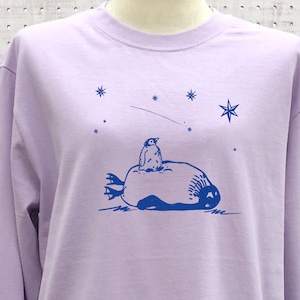 星見るペンギン 長袖Ｔシャツ パープル メンズ レディース 綿 M