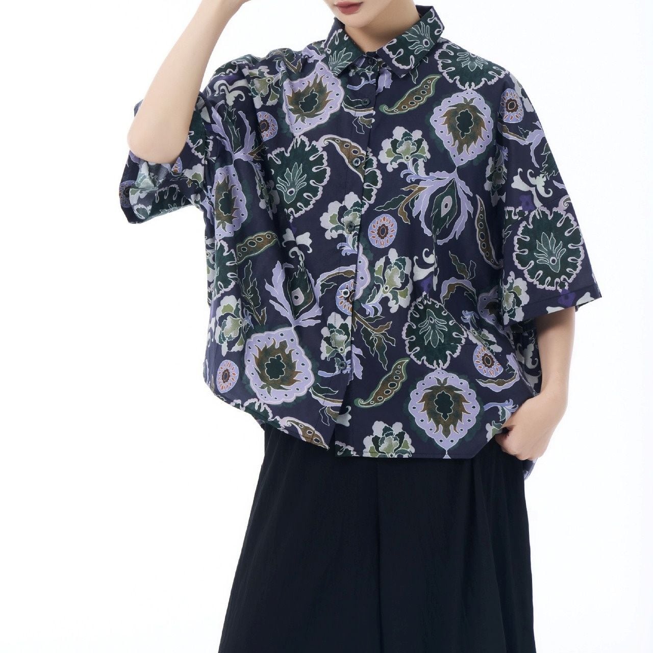 BOTANICAL PRINT HALF SLEEVES DESIGN SHIRT 1color M-14004