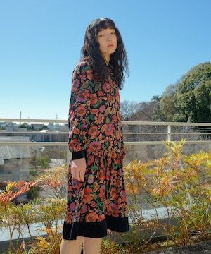 【送料無料】70's-80's black velvet collar dress