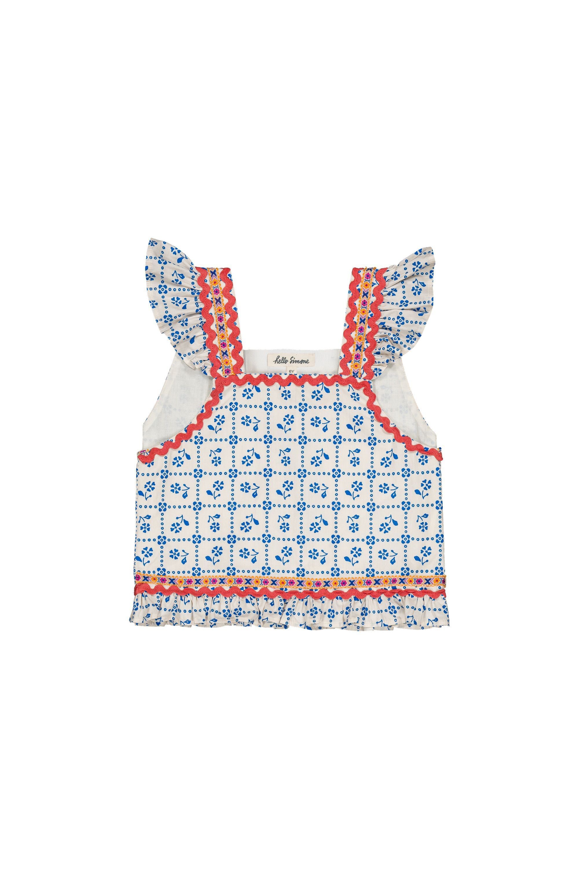 【26SS】hello Simone(ハローシモーヌ)Iria blouse fayence(3y/4y/6y/8y/10y/12y)ブラウス ノースリーブ 花柄