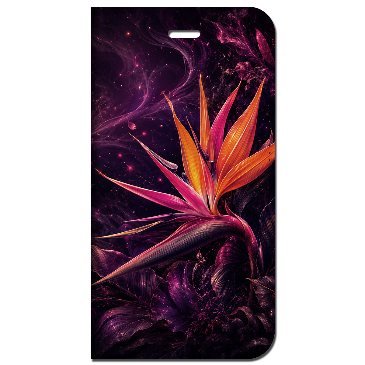 iPhone対応 スマホ 手帳型ケース 夏 極楽鳥花 ストレリチア マゼンタピンク 深紫 夜 ボタニカル モード クール リゾート 南国 夜 風 ギフトスマホケース スタンド 【iPhone17 / iPhone16e / iPhone16 他 iPhone各機種対応】 |iasmmn03