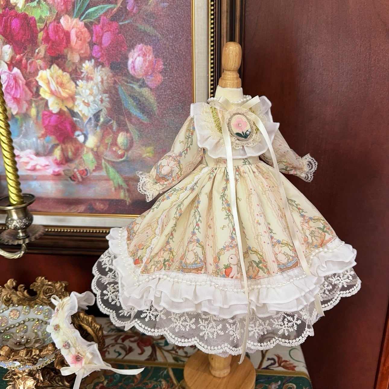 ☆アンティークミニチュアドレス☆ Antique Rococo Bouquet Classical Doll Long OP by Victorian