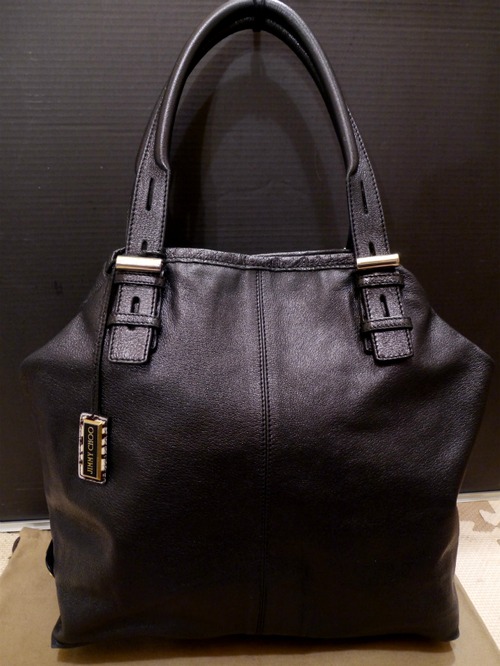 レア美品21万★JIMMYCHOO ジミーチュウ ユニセックス ジャスティン レザートート バッグ 黒★ 通勤・通学にも便利なA4対応の希少なトート♪