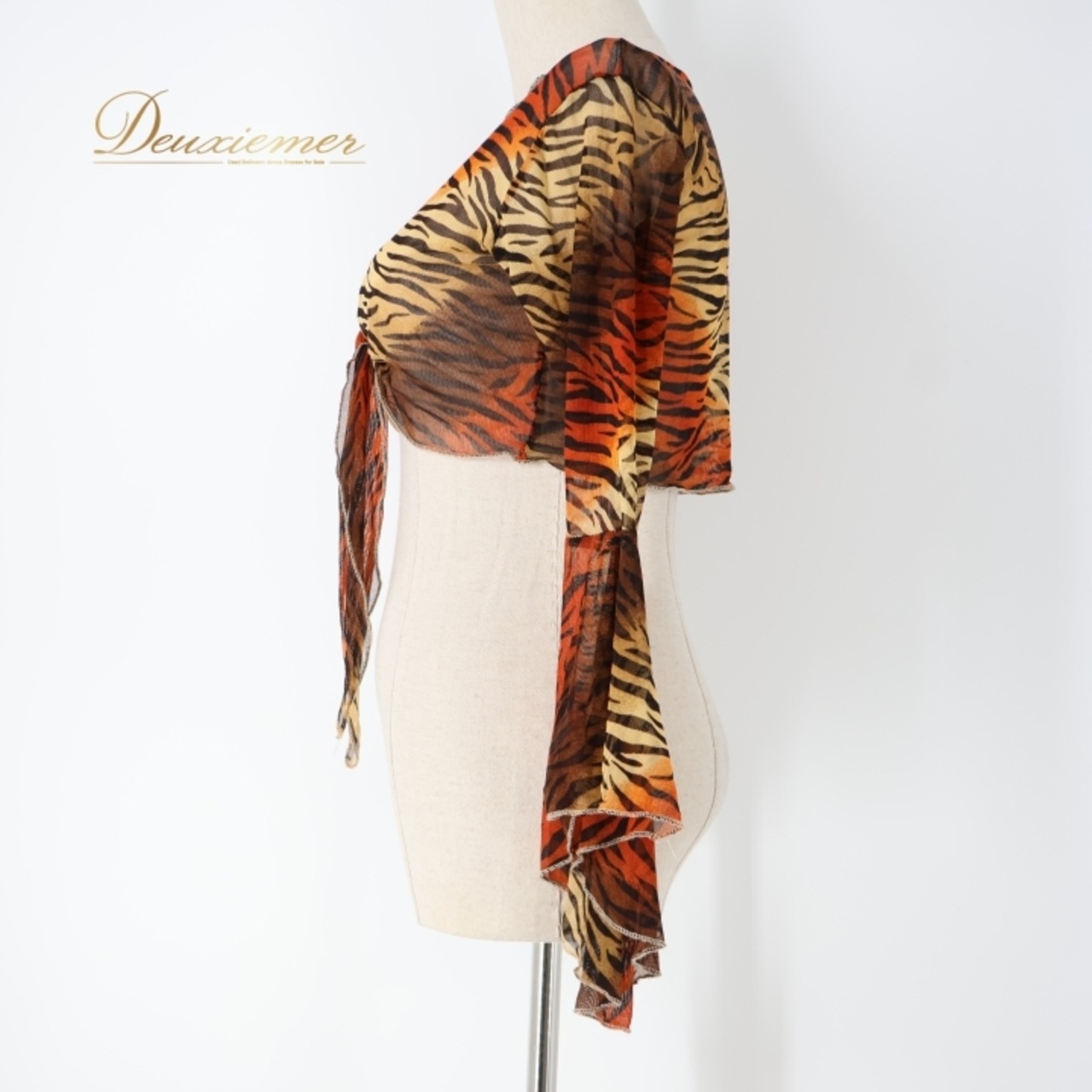 ベリーダンス 衣装 チョリ トップス ブラック系 クイーン Queen エジプト製 ゼブラ柄 模様 練習 レッスン 伸縮 ストレッチ 黒 橙 茶 派手 イベント ステージ かっこいい 華やか ブラウス 羽織り オレンジ系 ブラウン系