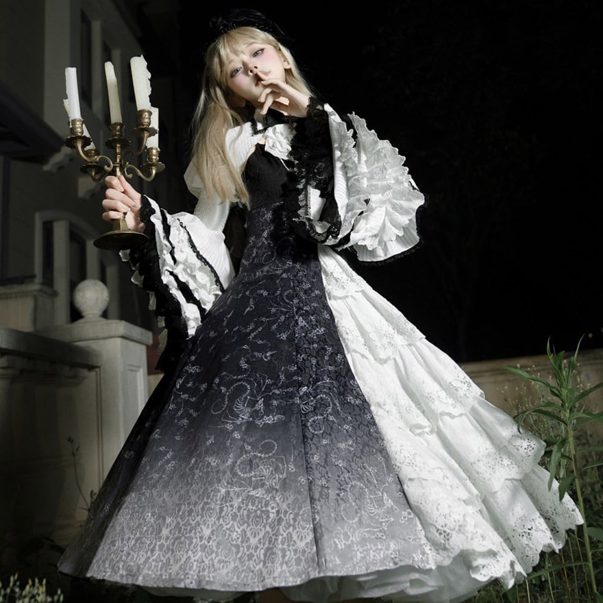 長袖シャツ フレアスリーブ ワンピース ドレス フリル 姫袖 ゴスロリ