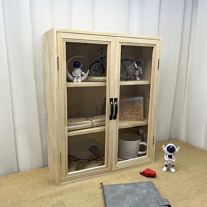 ビンテージ木製ディスプレイキャビネット 木製ディスプレイキャビネット ヴィンテージ レトロ 両開きドア 手作り