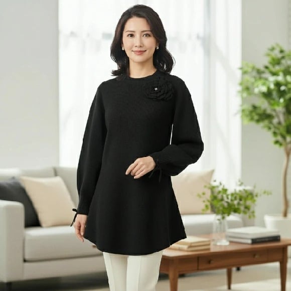 美品【2024AW】スーパービューティー　異素材ニット切り替えロングコート　40 美品【2024AW】スーパービューティー 異素材ニット切り替えロング