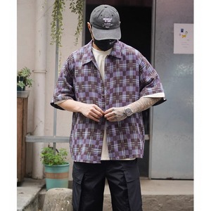 Vintage plaid open collar shirt 1456