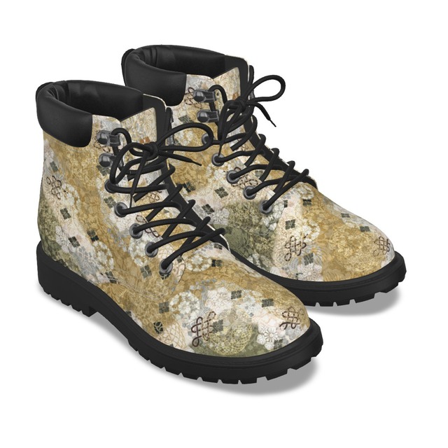 和紋様　木蘭色　和柄ユニセックスヴィーガンレザーブーツ