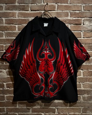 【Caka act3】Trival Feather Design Vintage Loose Open Collar S/S Shirt