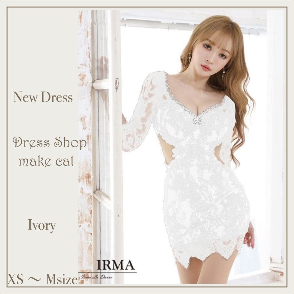 【IRMA JEAN MACLEAN】【即納】総レース/ 七分袖/ 長袖/ 袖あり/ ビジュー/ タイト/ ミニドレス/ キャバドレス【21120】【税込】