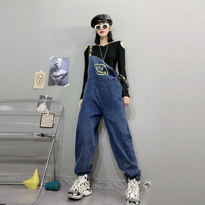 プラスサイズの女性用サスペンダージーンズ2020新秋200ポンドファットシスターmmカバークロッチスリムパンツトレンド ミックスインファッション17784370574