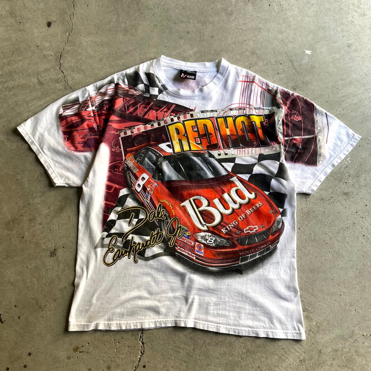 90 00年代 Chase Race Wear Dale Earnhardt Jr デイル アーンハート ジュニア オーバープリント レーシングtシャツ メンズxl 古着 大判プリントtシャツ 両面プリント バックプリント 90s 00s ビンテージ ヴィンテージ レーシングカー 車 ホワイト 白 Tシャツ