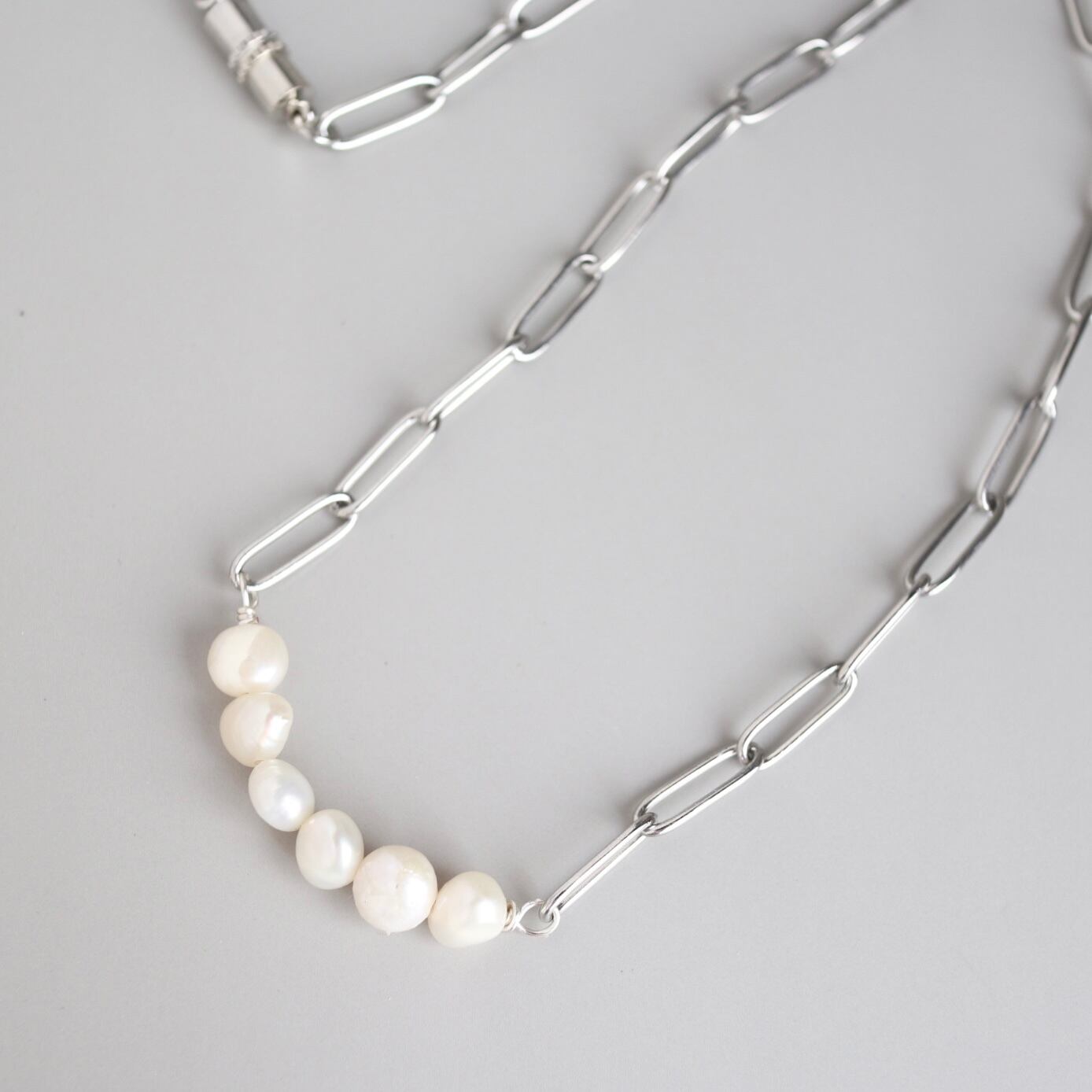 【ネックレス】淡水パールとサージカルステンレスチェーンネックレス/シルバー