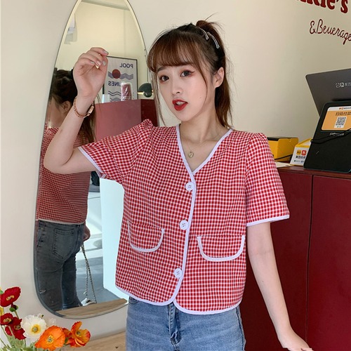✞ シャツブラウス大人女子☆スリーブショートチェック柄 スウィート ガーリー ✞ゴスロリ SM ミリ 甘ロリ クラロリ 和ロリ エレガント 黒ロリ 姫ロリ 華ロリ BB-BB8309679