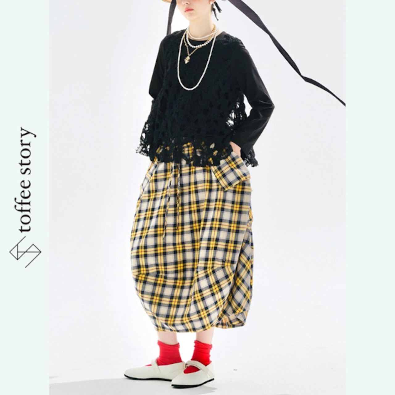 【2color】花レースが踊る重ね着ロンT 《i0719》