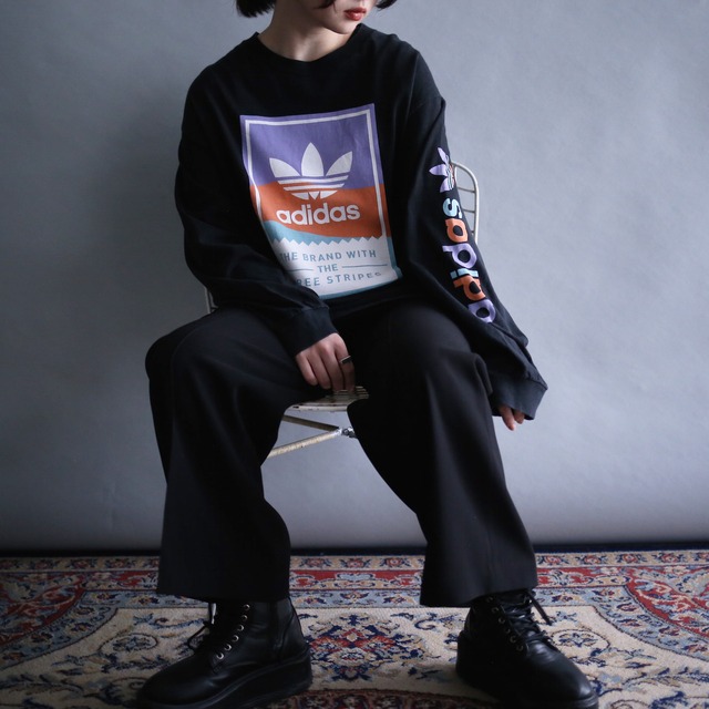 "old adidas" front and sleeve printed l/s tee