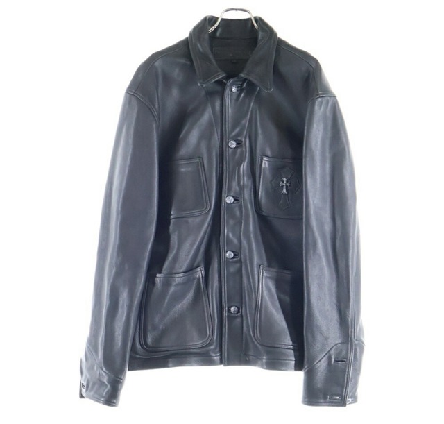 CHROME HEARTS クロムハーツ クロスパッチ スモールCH カスタム カバーオールレザージャケット ブラック